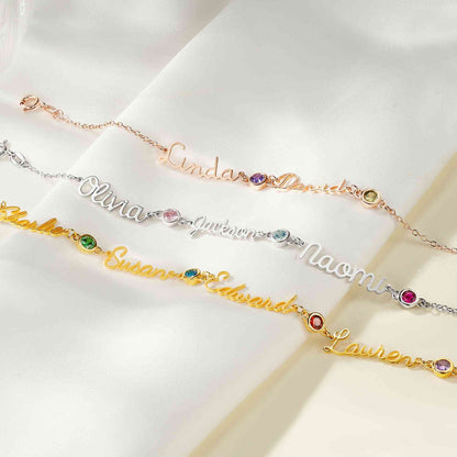 Personalised Names & Birthstones Bracelet