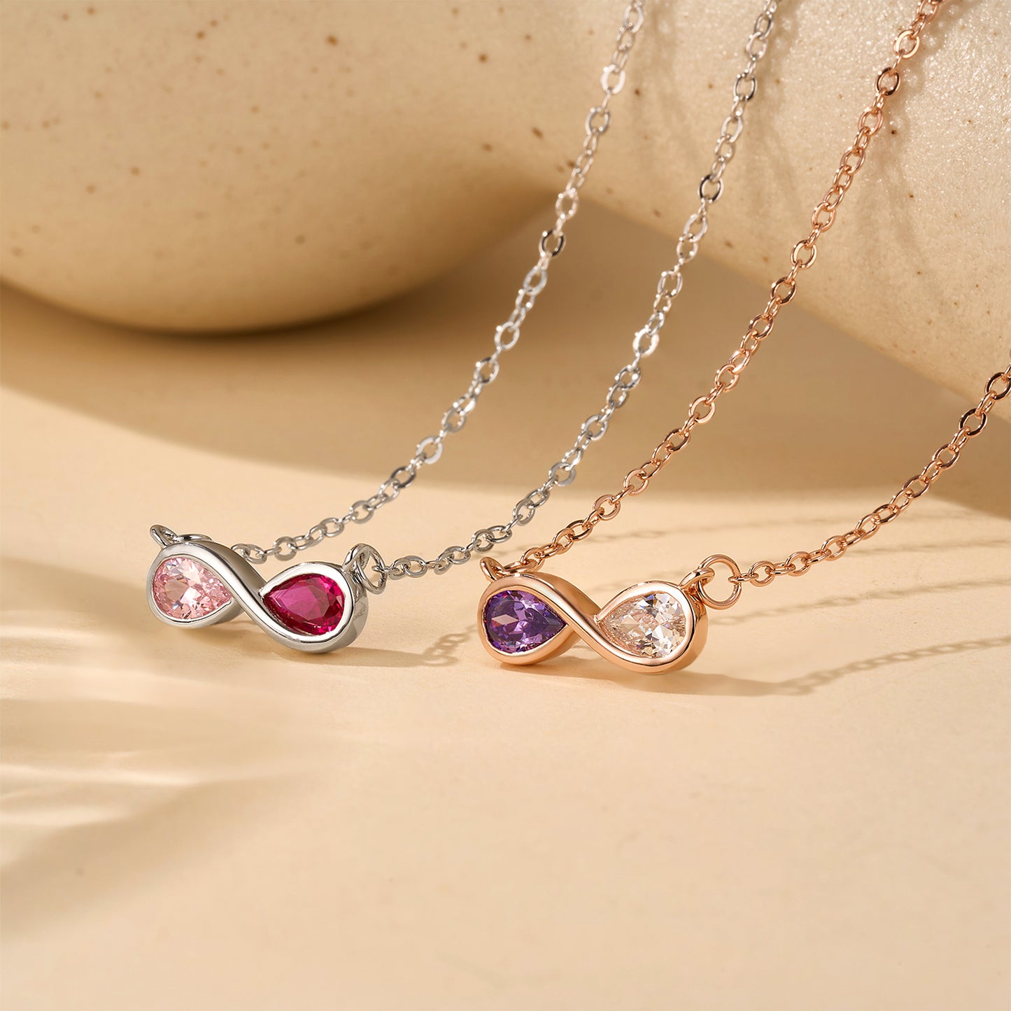 Personalised Double Birthstones Infinity Necklace
