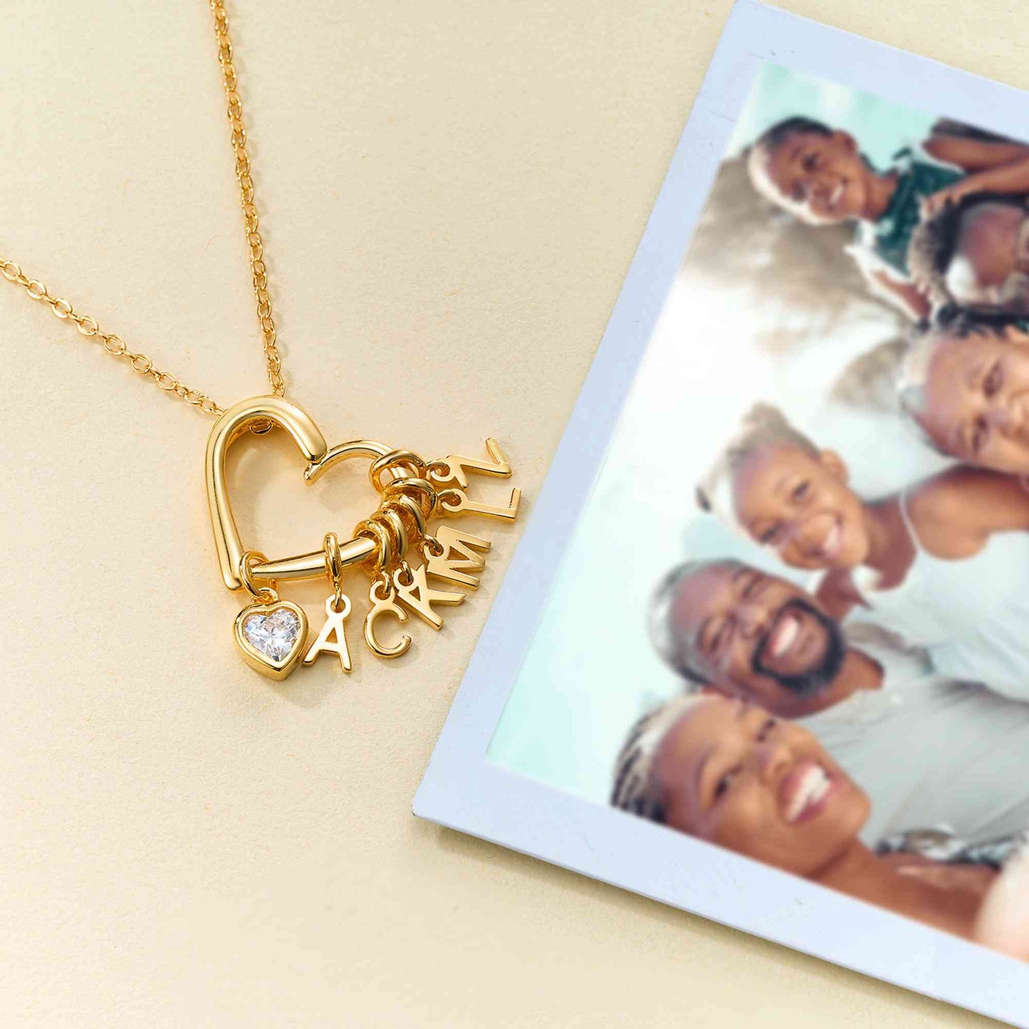 Personalised Heart & Birthstone Necklace with Initials Necklace
