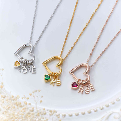 Personalised Heart & Birthstone Necklace with Initials Necklace