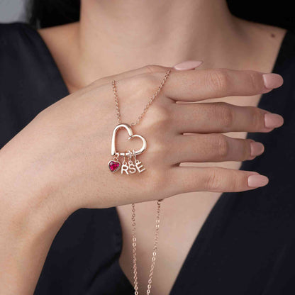 Personalised Heart & Birthstone Necklace with Initials Necklace
