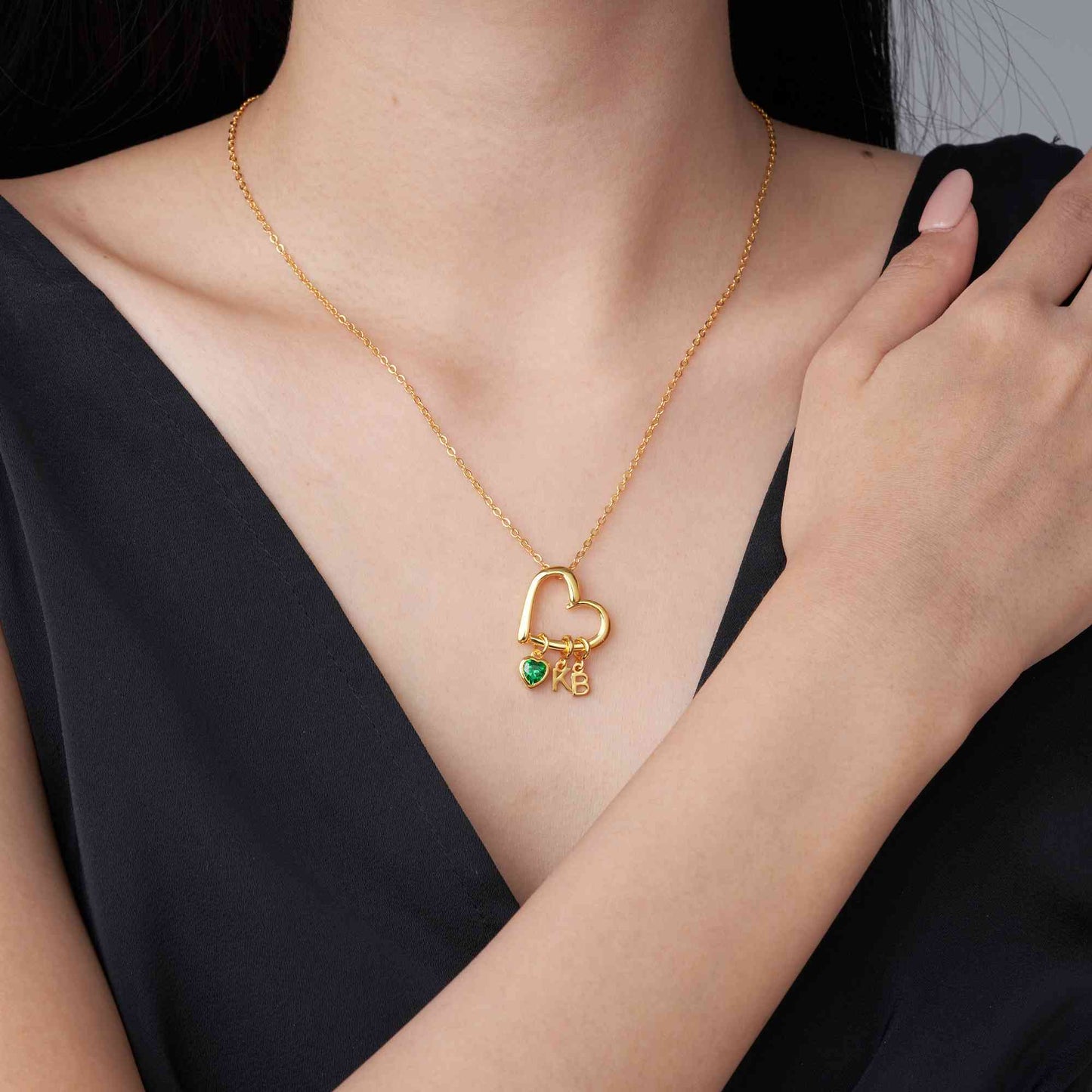 Personalised Heart & Birthstone Necklace with Initials Necklace