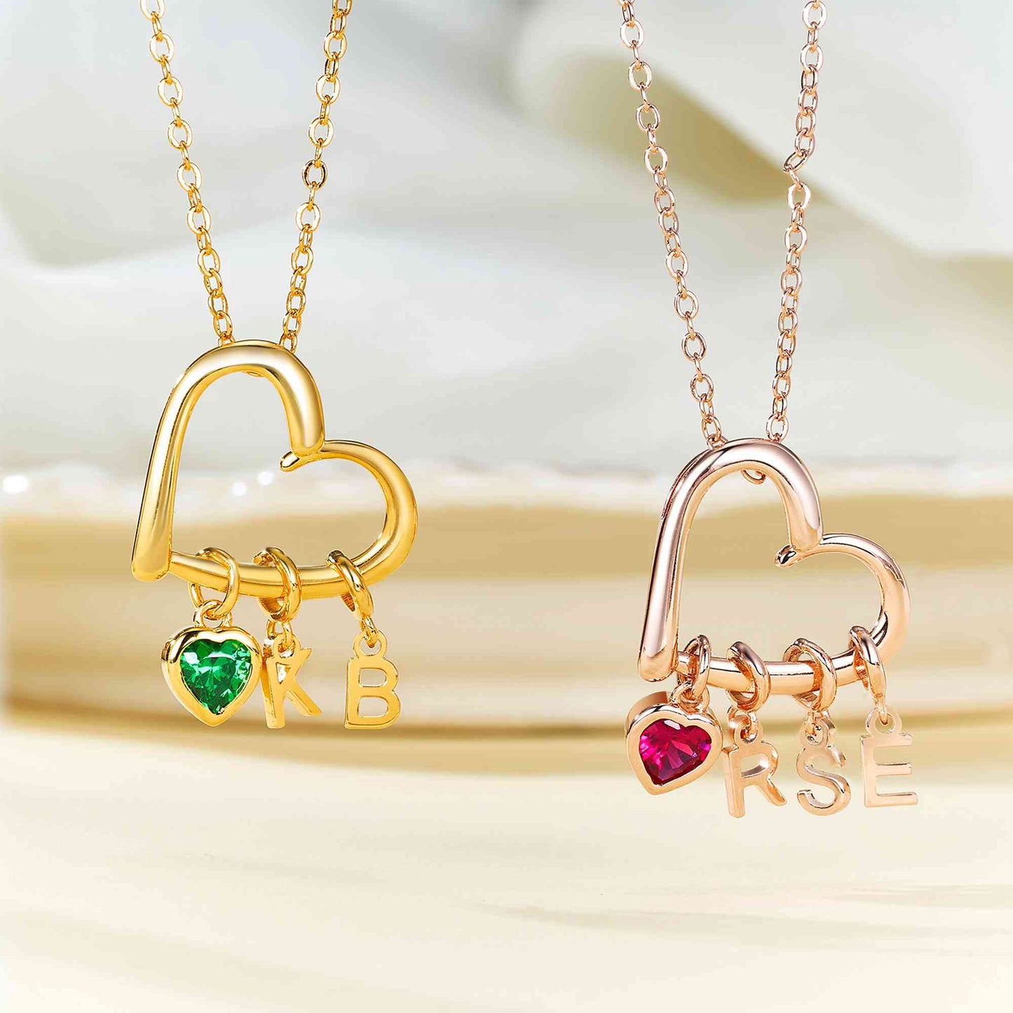 Personalised Heart & Birthstone Necklace with Initials Necklace