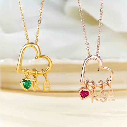 Personalised Heart & Birthstone Necklace with Initials Necklace
