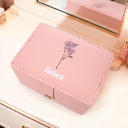 Birth Flower Personalised Mirrored Jewellery Box Case