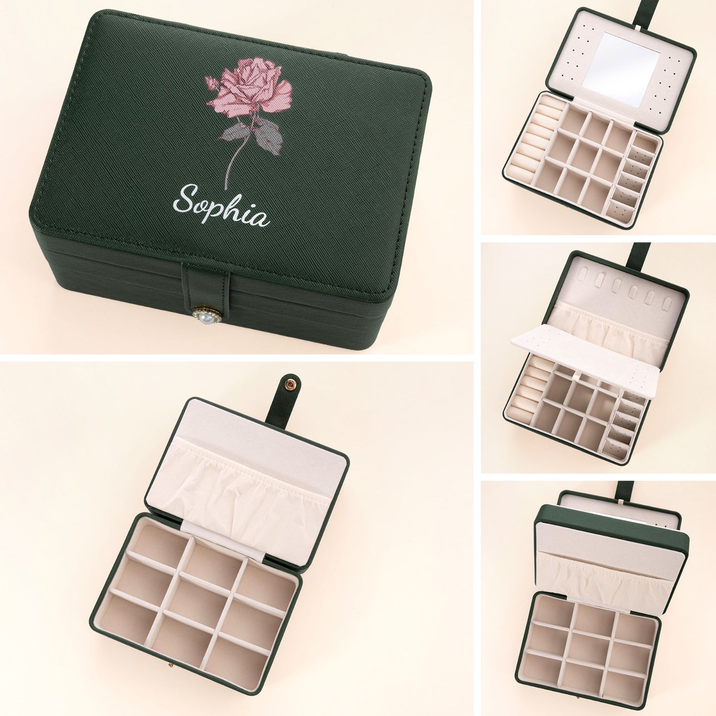 Birth Flower Personalised Mirrored Jewellery Box Case