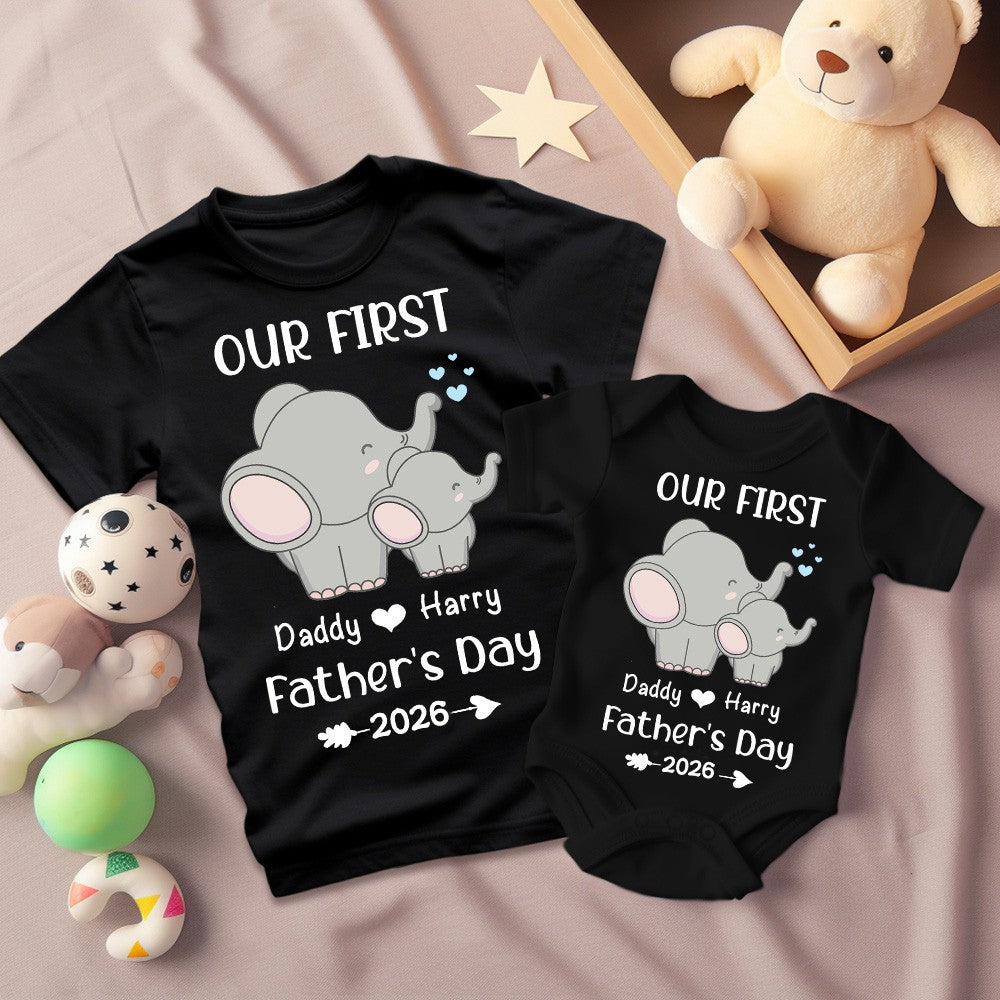 Personalised First Father’s Day Matching T-Shirt & Baby Onesie Set | Custom Dad & Baby Shirts