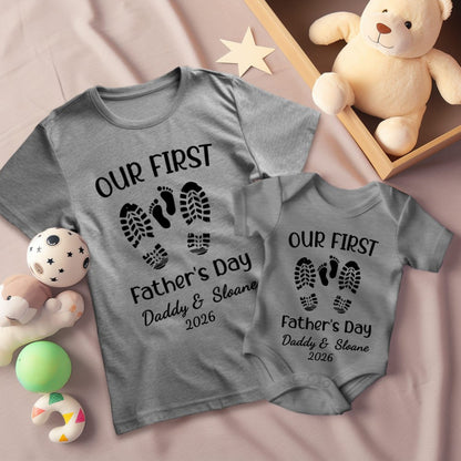 Personalised First Father’s Day Matching T-Shirt & Baby Onesie Set | Custom Dad & Baby Shirts