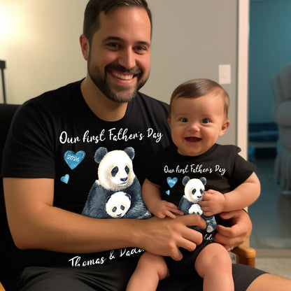 Personalised First Father’s Day Matching T-Shirt & Baby Onesie Set | Custom Dad & Baby Shirts