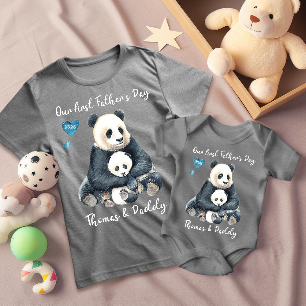 Personalised First Father’s Day Matching T-Shirt & Baby Onesie Set | Custom Dad & Baby Shirts
