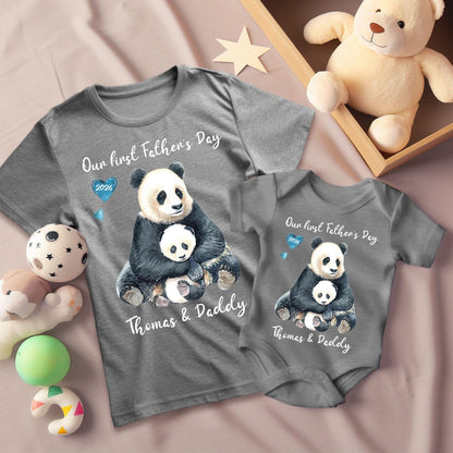 Personalised First Father’s Day Matching T-Shirt & Baby Onesie Set | Custom Dad & Baby Shirts