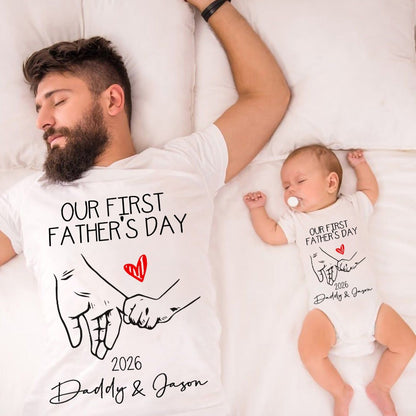 Personalised First Father’s Day Matching T-Shirt & Baby Onesie Set | Custom Dad & Baby Shirts