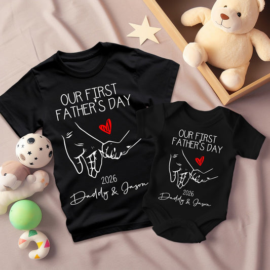 Personalised First Father’s Day Matching T-Shirt & Baby Onesie Set | Custom Dad & Baby Shirts