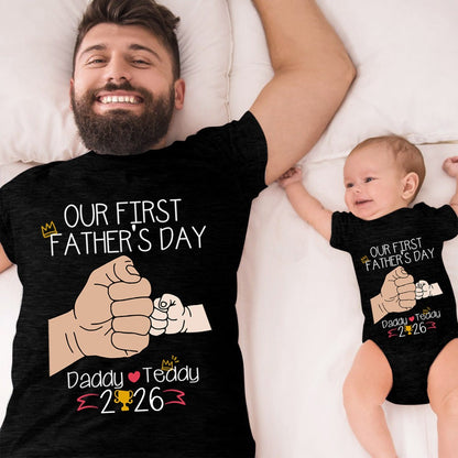 Personalised First Father’s Day Matching T-Shirt & Baby Onesie Set | Custom Dad & Baby Shirts