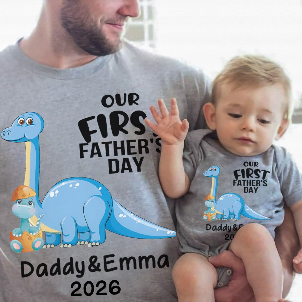 Personalised First Father’s Day Matching T-Shirt & Baby Onesie Set | Custom Dad & Baby Shirts