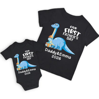 Personalised First Father’s Day Matching T-Shirt & Baby Onesie Set | Custom Dad & Baby Shirts