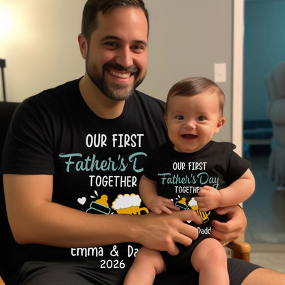 Personalised First Father’s Day Matching T-Shirt & Baby Onesie Set | Custom Dad & Baby Shirts