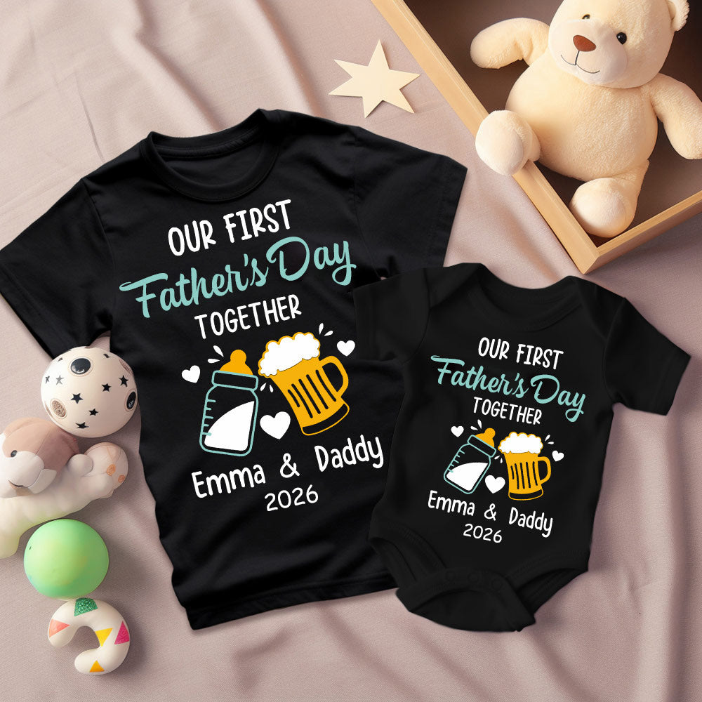 Personalised First Father’s Day Matching T-Shirt & Baby Onesie Set | Custom Dad & Baby Shirts