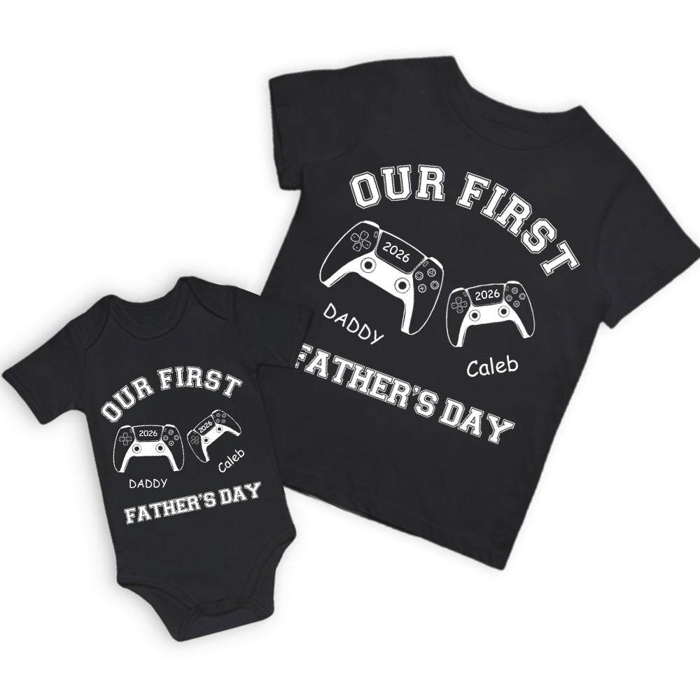 Personalised First Father’s Day Matching T-Shirt & Baby Onesie Set | Custom Dad & Baby Shirts