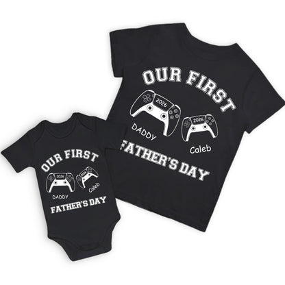 Personalised First Father’s Day Matching T-Shirt & Baby Onesie Set | Custom Dad & Baby Shirts
