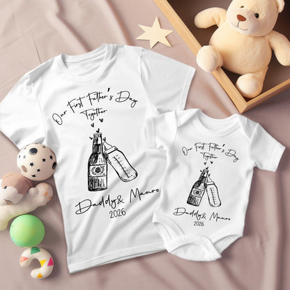 Personalised First Father’s Day Matching T-Shirt & Baby Onesie Set | Custom Dad & Baby Shirts