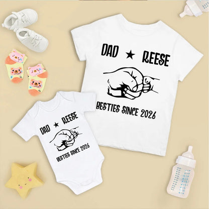 Personalised First Father’s Day Matching T-Shirt & Baby Onesie Set | Custom Dad & Baby Shirts