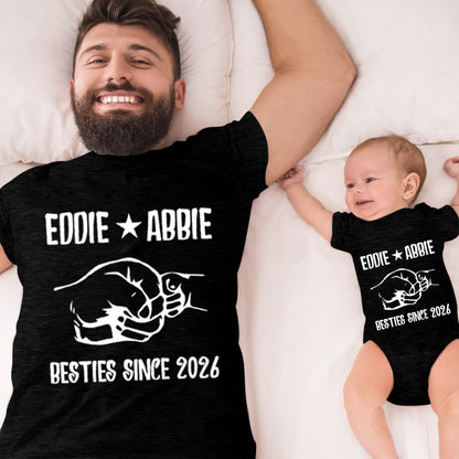 Personalised First Father’s Day Matching T-Shirt & Baby Onesie Set | Custom Dad & Baby Shirts