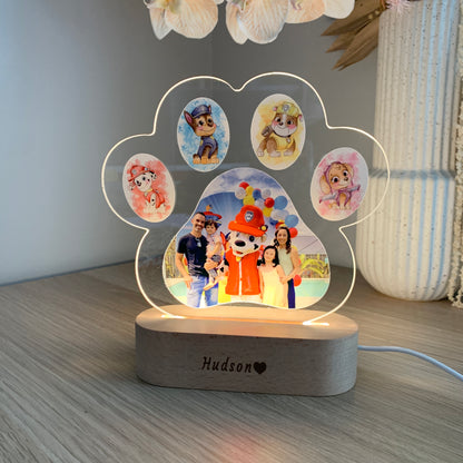 Personalised Dog Paw or Paw Patrol Night Light Lamp