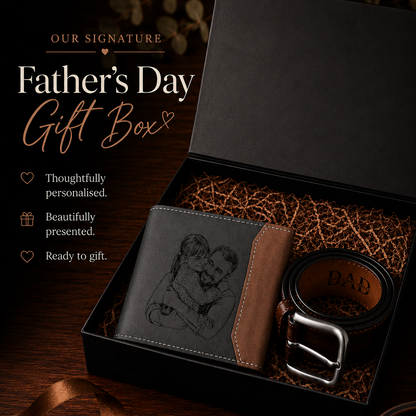 The Signature Father's Day Gift Pack | Personalised Leather Wallet & Belt Gift Set