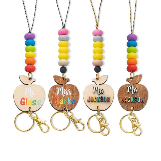 Teachers Personalised Wooden Apple Lanyard & Keychain