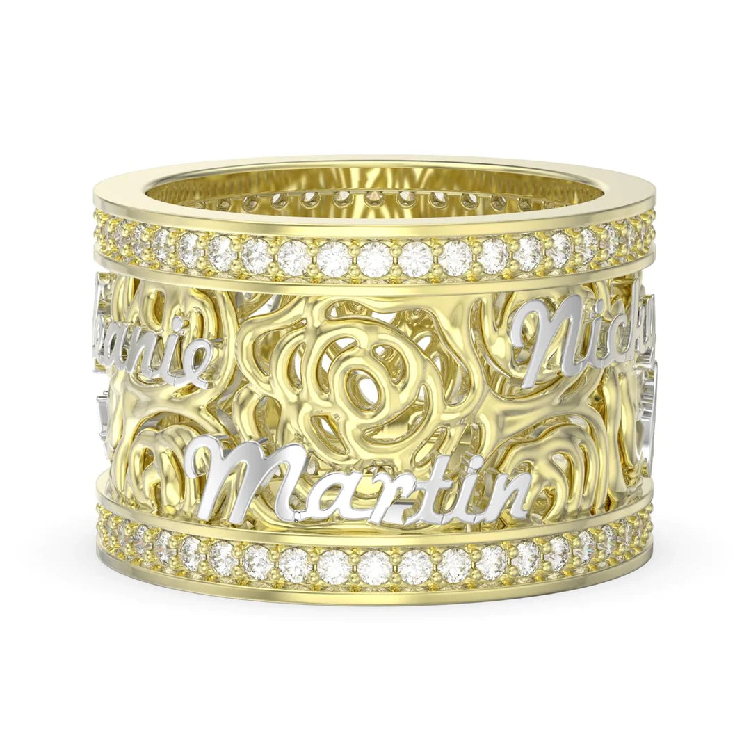 Premium Personalised Names Floral Band Ring