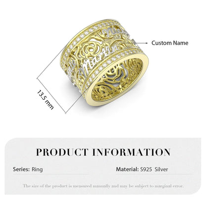 Premium Personalised Names Floral Band Ring