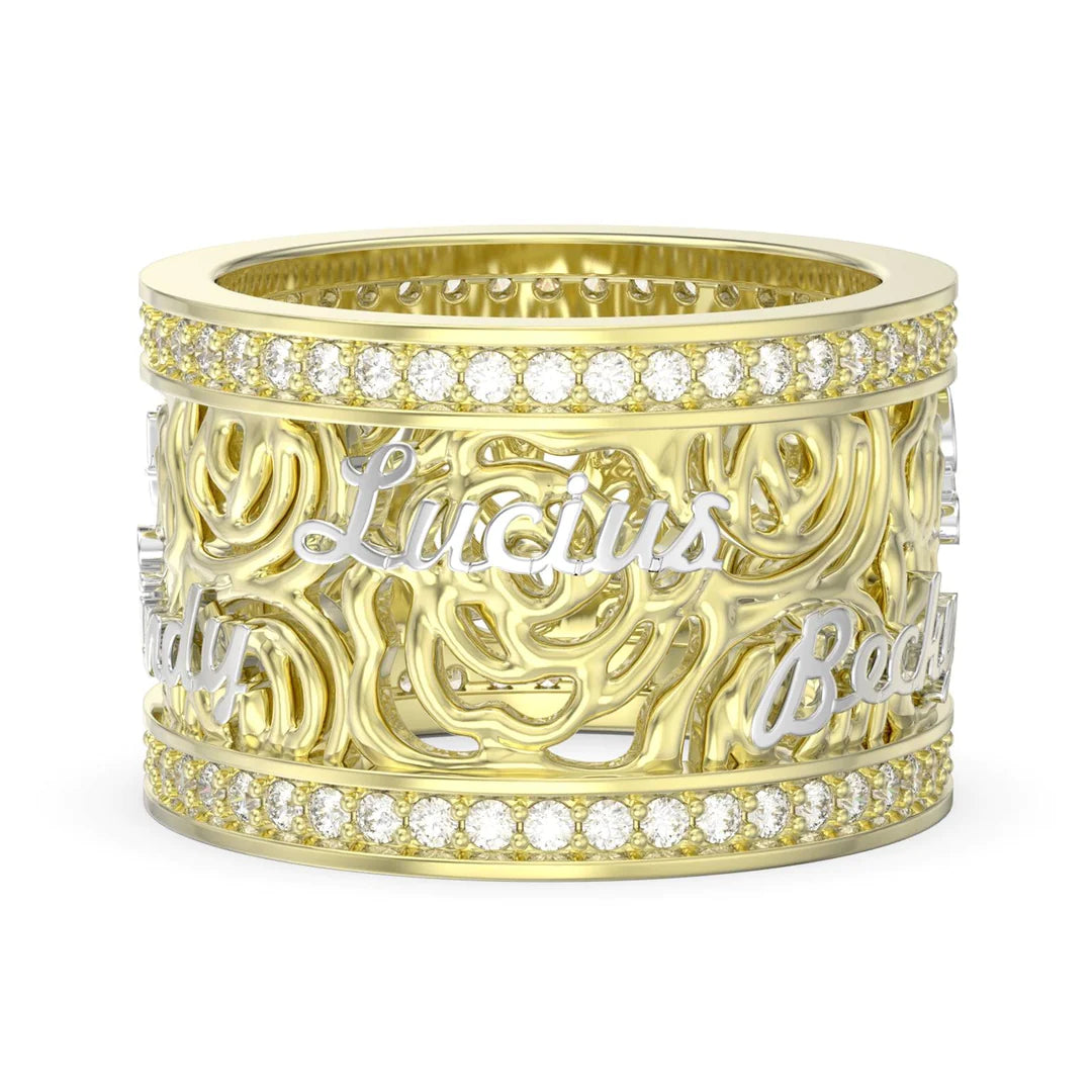 Premium Personalised Names Floral Band Ring