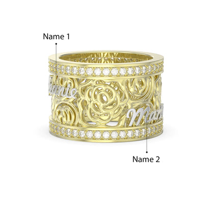 Premium Personalised Names Floral Band Ring