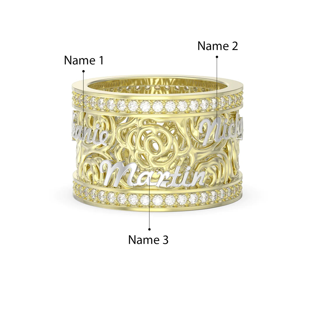 Premium Personalised Names Floral Band Ring