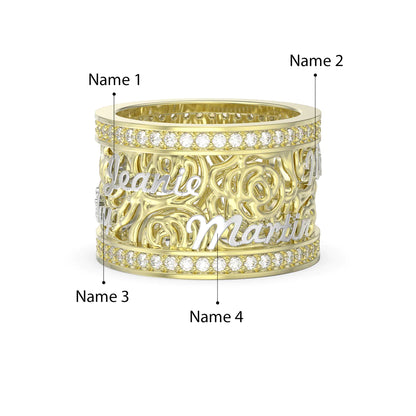 Premium Personalised Names Floral Band Ring