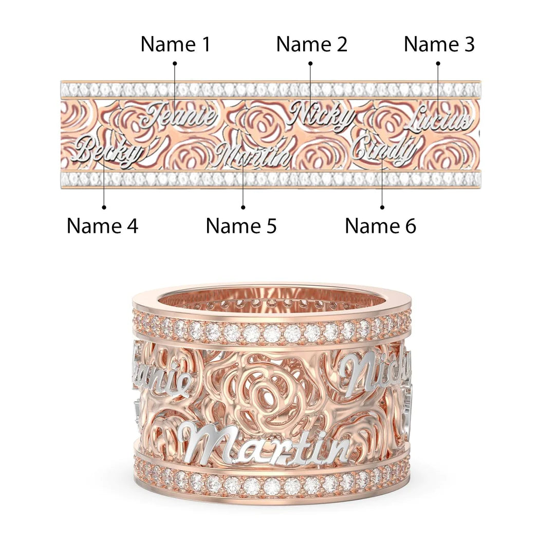 Premium Personalised Names Floral Band Ring