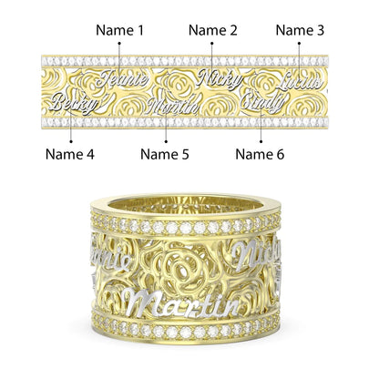 Premium Personalised Names Floral Band Ring