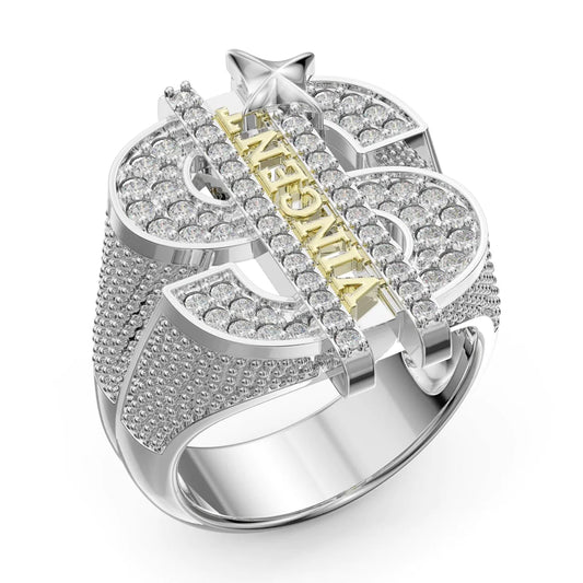 Premium Personalised Dollar Sign Men's Name Ring