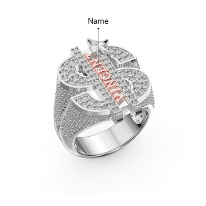 Premium Personalised Dollar Sign Men's Name Ring