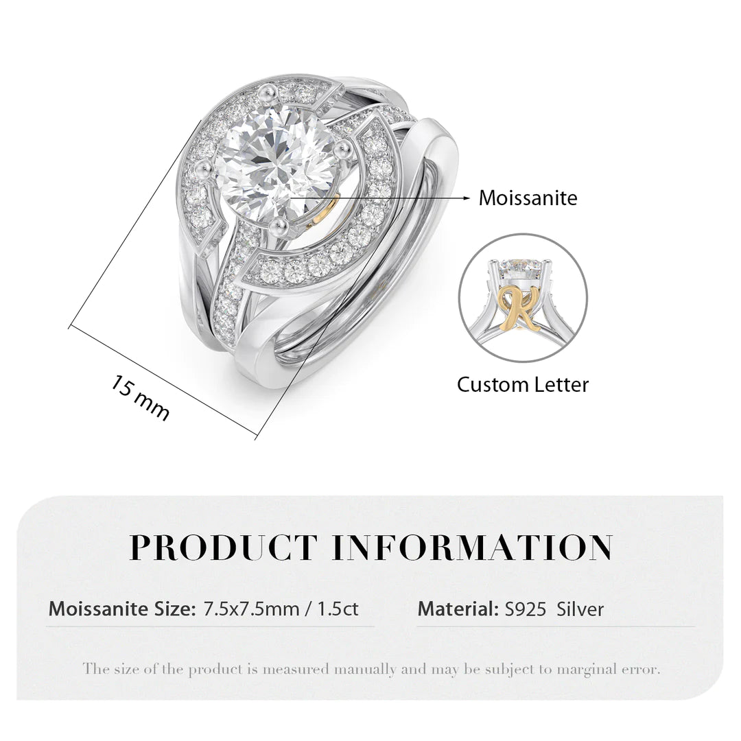 Premium Personalised Moissanite Bridal Initials Ring Set