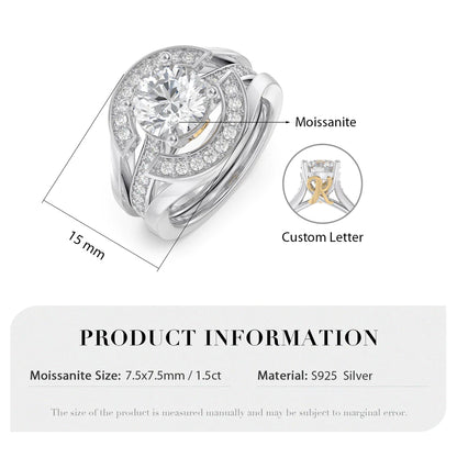 Premium Personalised Moissanite Bridal Initials Ring Set