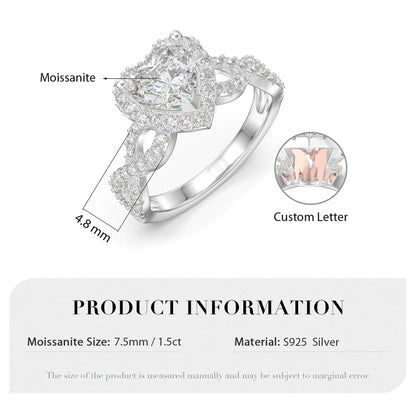 Premium Personalised Moissanite Heart Initials Ring