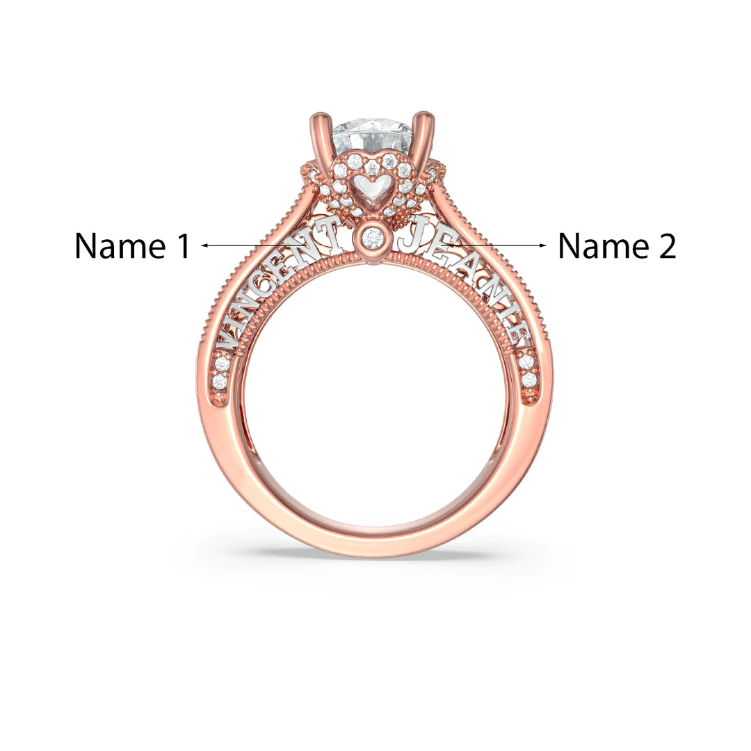 Premium Personalised Rose Gold Plated Moissanite Bridal Names Ring Set