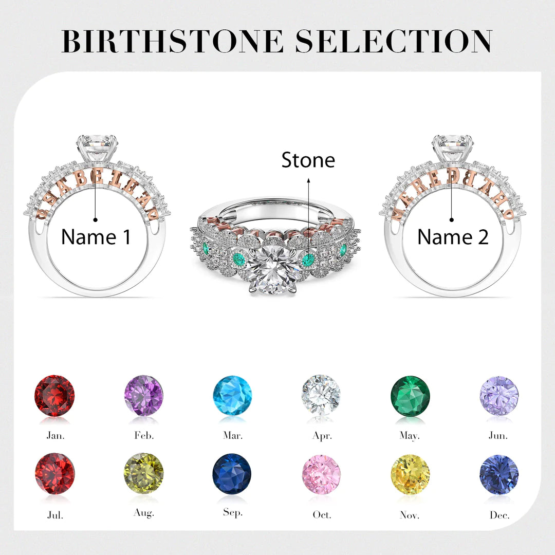 Premium Personalised Moissanite Names & Birthstones Ring