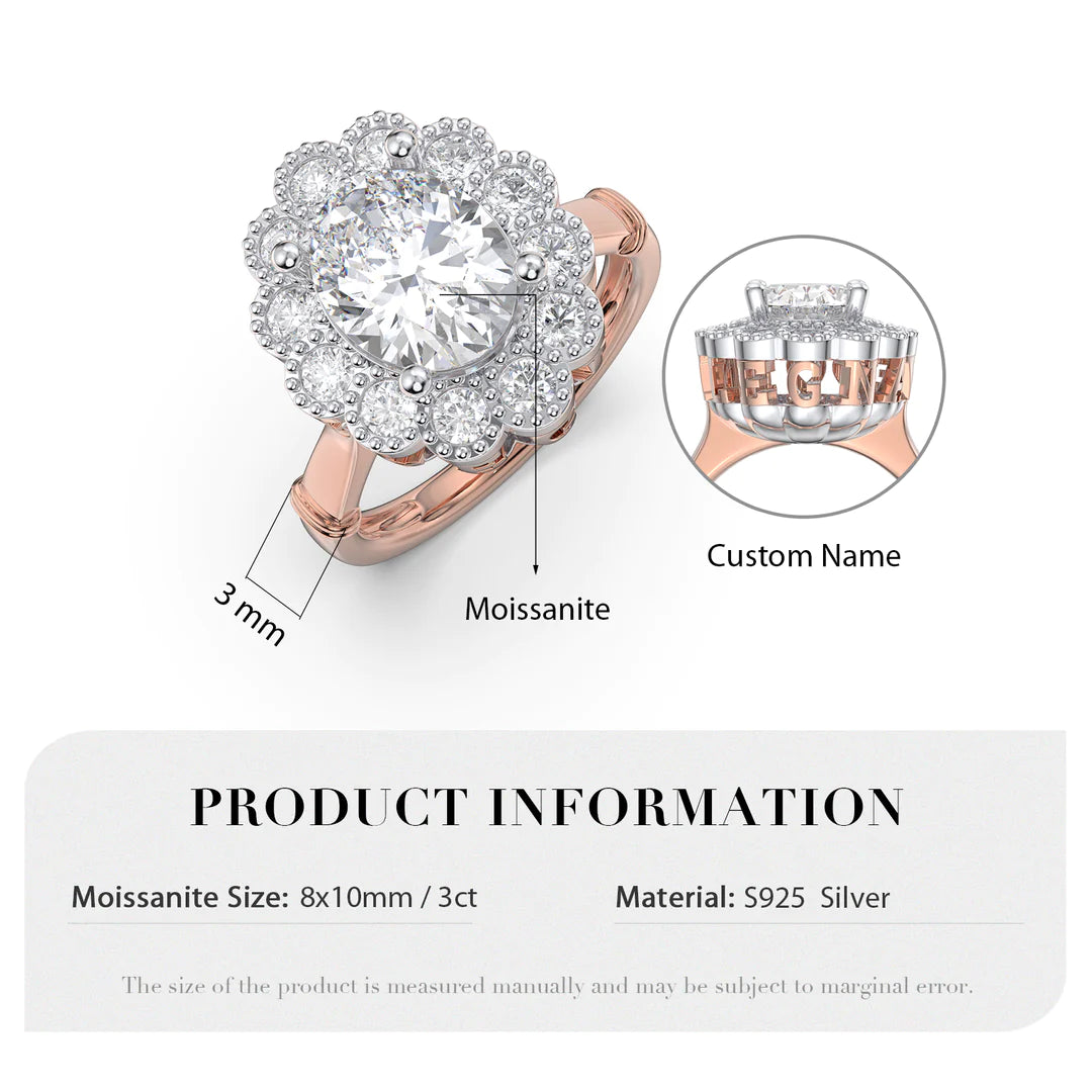 Premium Personalised Moissanite Flower Name Ring