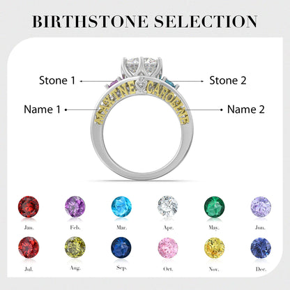 Premium Personalised Moissanite Names & Birthstones Bridal Ring Set