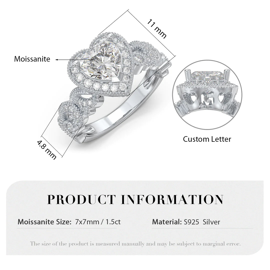 Premium Personalised Moissanite Heart Initials Ring