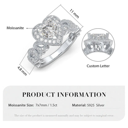 Premium Personalised Moissanite Heart Initials Ring