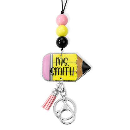 Teachers Personalised Acrylic Pencil Keychain or Badge Reel Lanyard